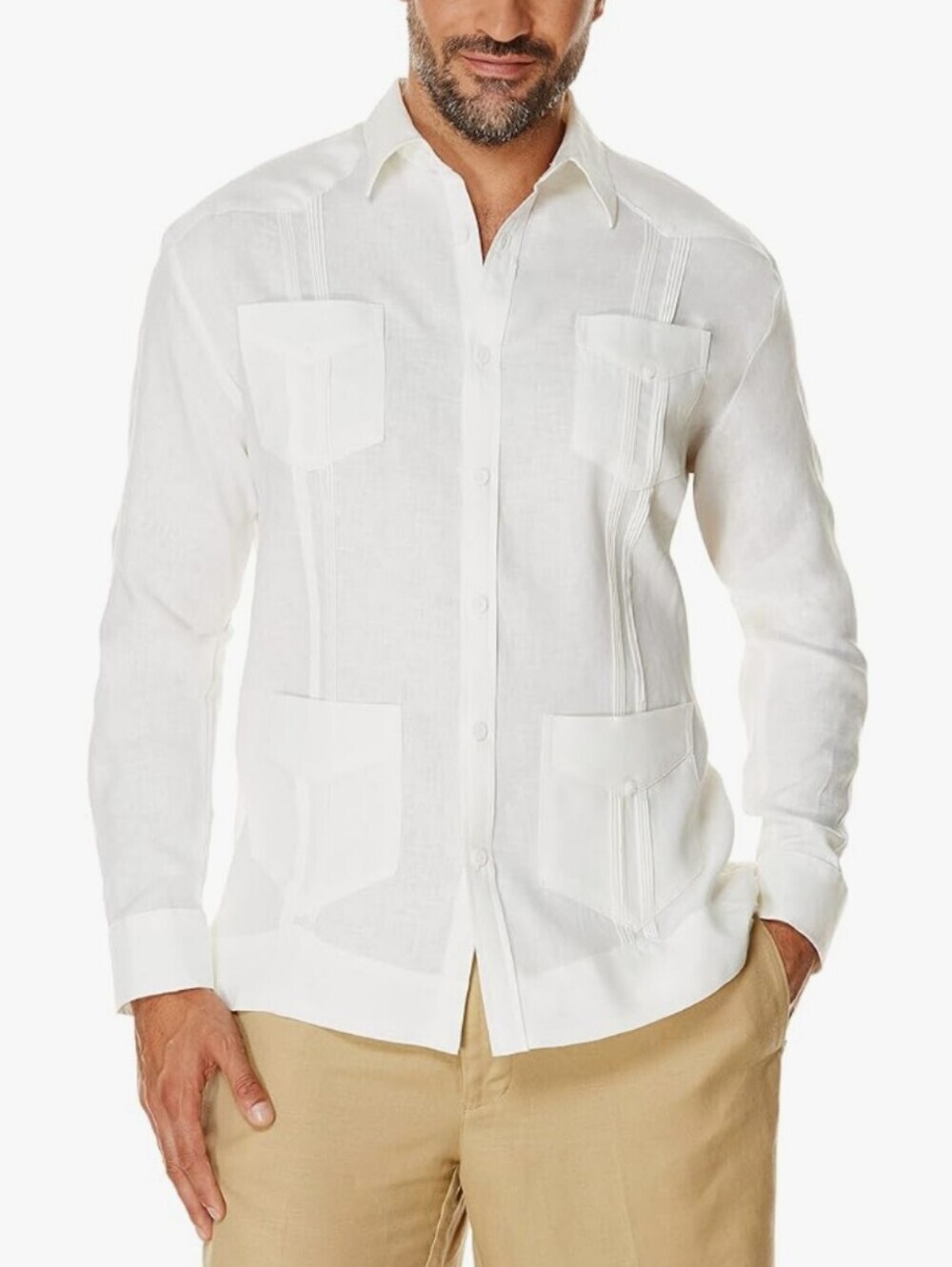 Cubavera Four Pocket Long Sleeve Button Down Guayabera Shirt